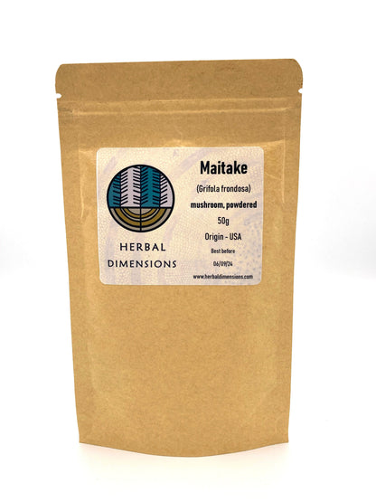 Maitake mushroom powder in recyclable pouches