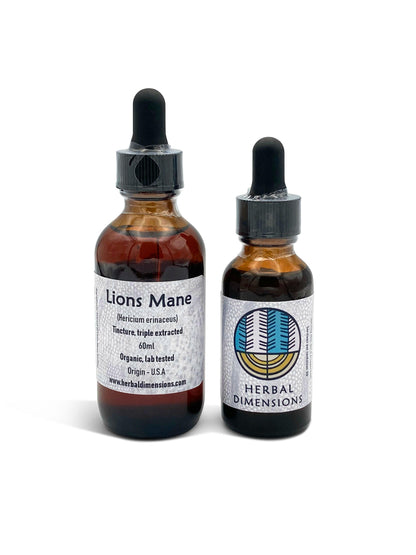 Two Lions mane tincture bottles