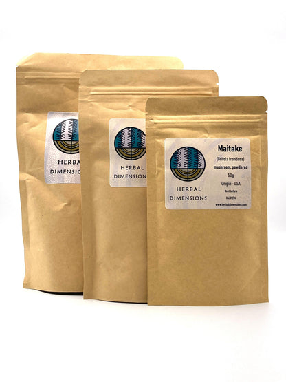 Maitake mushroom powder in recyclable pouches