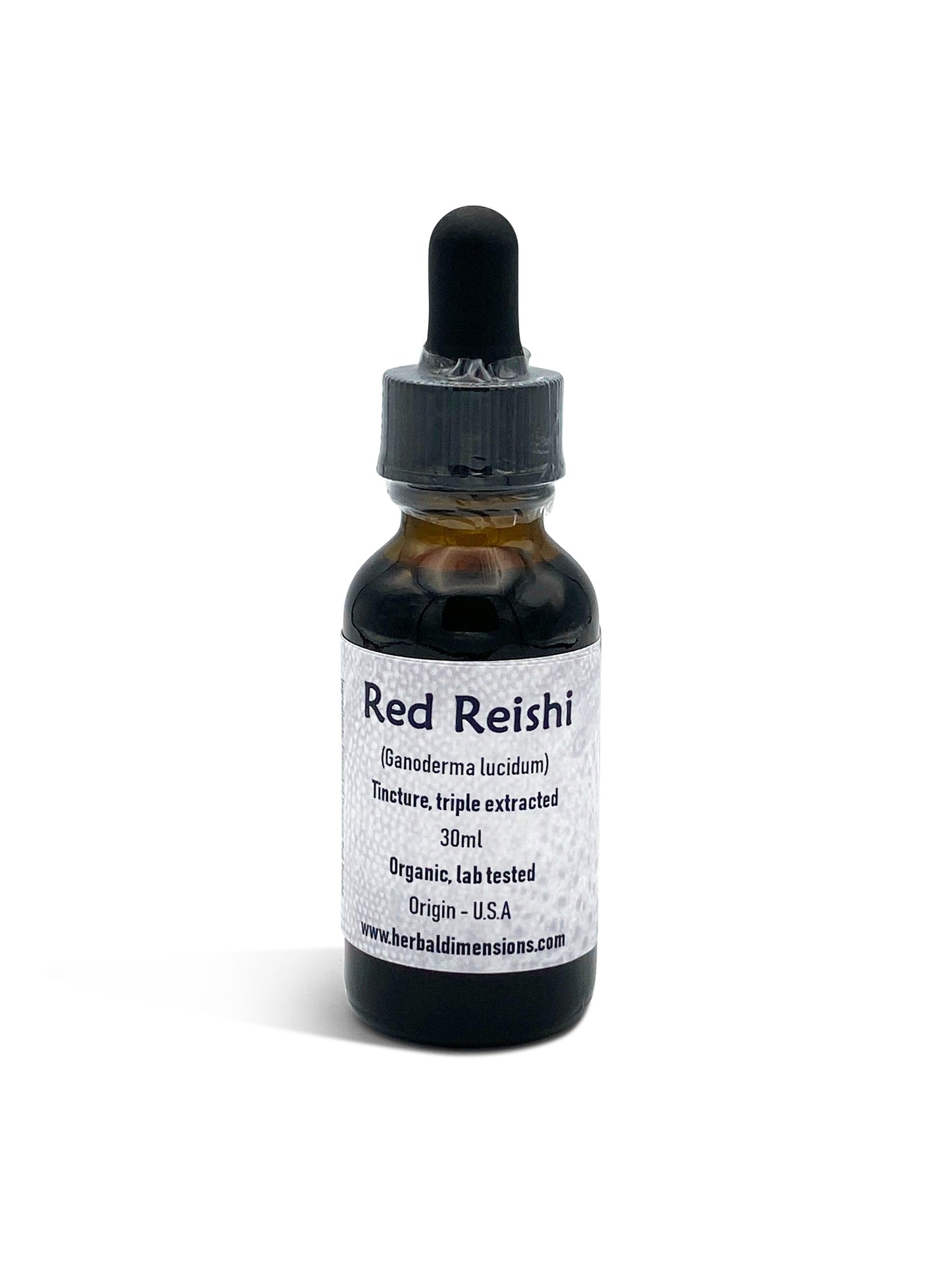 Red reishi mushroom tincture in a dropper bottler